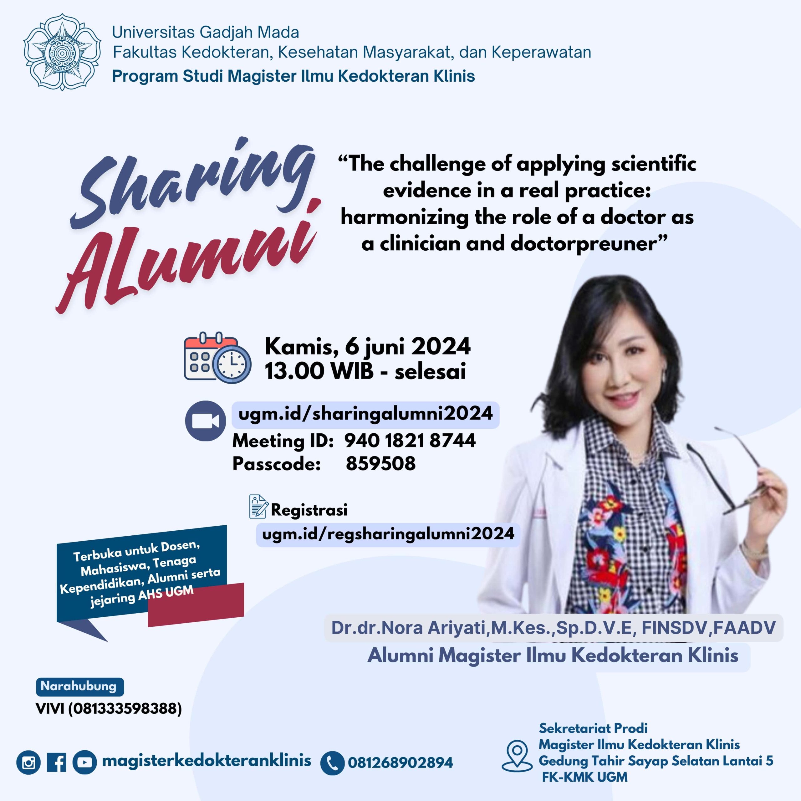 Sharing Alumni 6 Juni 2024 Dr. dr. Nora Ariyati SpKK, FINSDV, FAADV